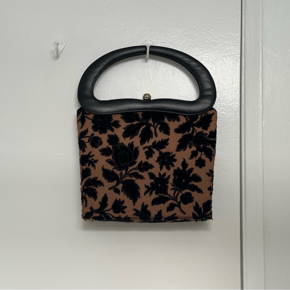 Vintage Tapestry Satchel Handbag in Brown & Black GUC - Picture 5 of 12